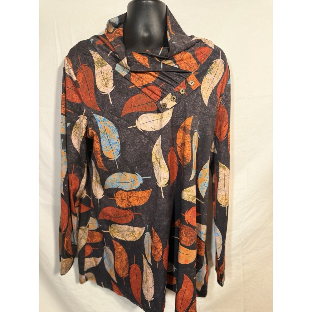 Azalea Floral High Neck Long XXL Blouse Top Drape Neck‎ Soft